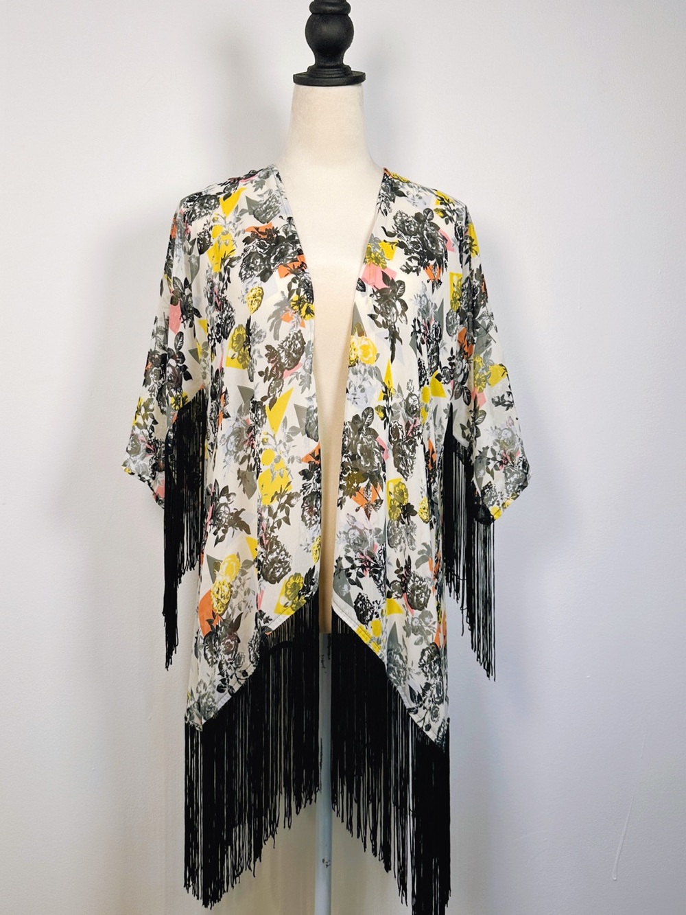 Floral Fringe Kimono Cover Up